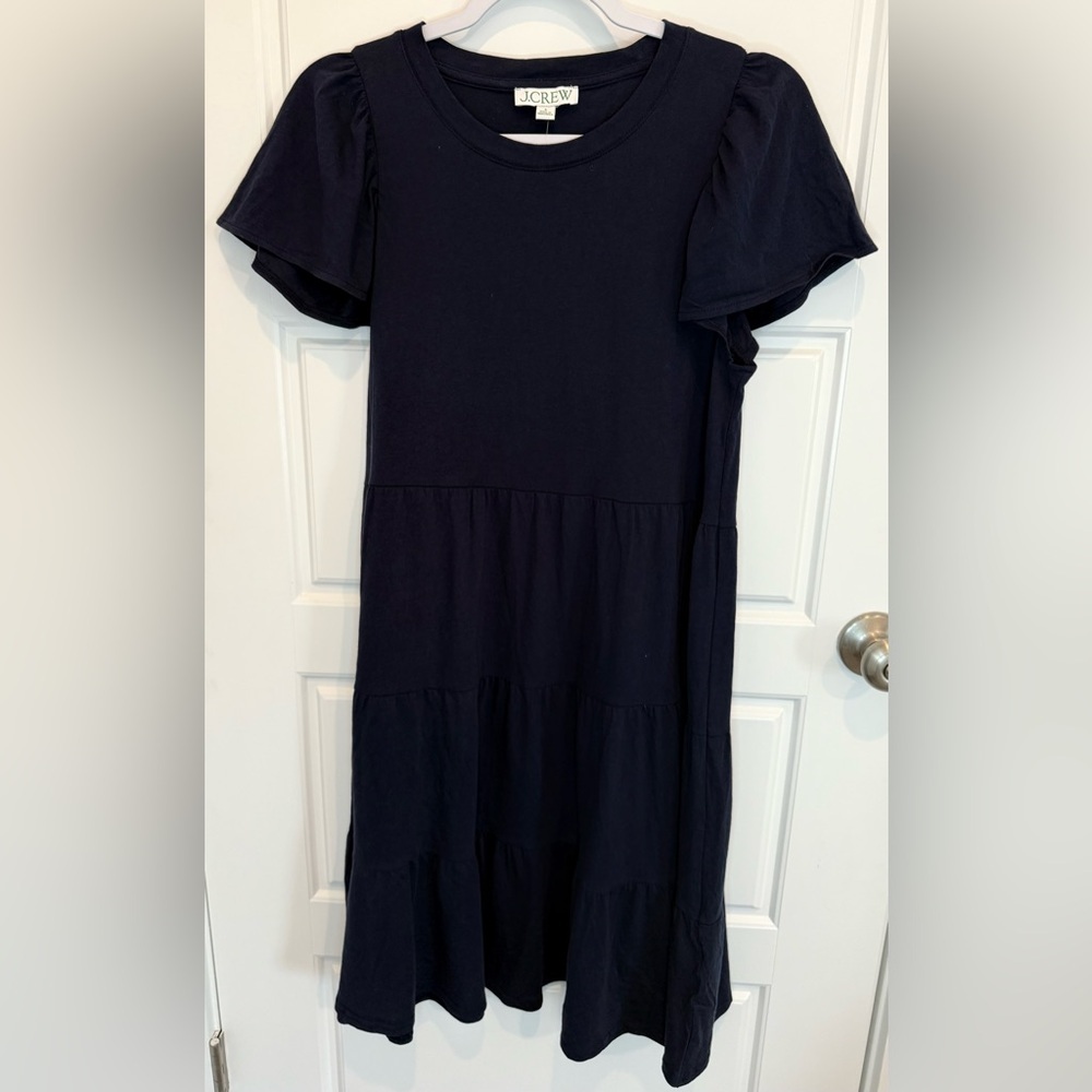 J.Crew Women's Tiered Ruffled Sleeve Navy blue Dress Cotton NWT SMALL